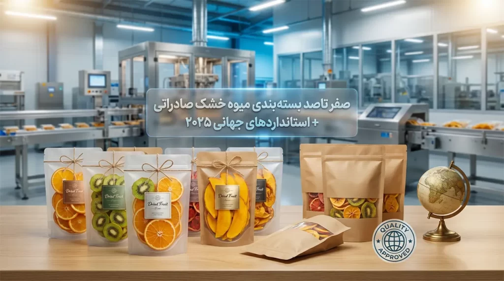 صفر تا صد بسته بندی میوه خشک صادراتی را اینجا بیاموزید. از استانداردهای جهانی و طراحی پاکت تا انتخاب بهترین دستگاه بسته بندی برای صادرات پرسود. کلیک کنید!